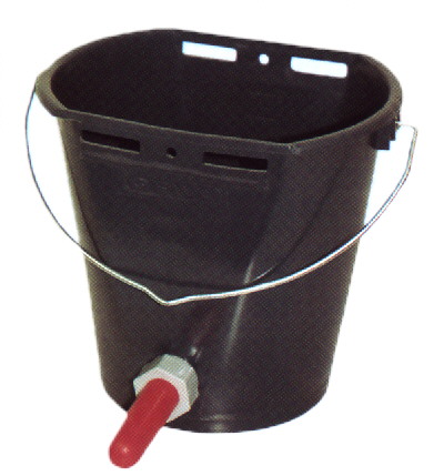 Calf -drinking pail, plastic with teat, valve and back holder 40001000